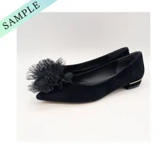 23.5cm /No.758/サンプル品(823018)/ALUNE SEVEN TWELVE THIRTY/アルネ セヴン トゥエルヴ サーティ フラッフィーチュールフラットパンプス （ブラックスエード）