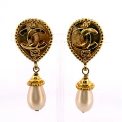 シャネル CHANEL イヤリング ココマーク パール ドロップ GP ゴールド 96A ヴィンテージ【鑑定済み】正規品