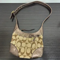 ®️COACH コーチ ショルダー バッグ 12718 シグネチャー リボン ワンショルダーバッグ キャンバス メタリックレザー ブラウン系