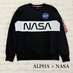 ALPHA × NASA 刺繍ロゴスウェット M ブラック ホワイト切替 ビッグロゴ トレーナー REMOVE BEFORE FLIGHT アルファ ナサのサムネイル