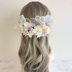髪飾り＊成人式 卒業式 結婚式 ウェディング 振袖 袴 和装 前撮り~桜 小花 リボンヘア ハーフアップ~すみれパープル 紫 21本