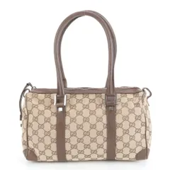 美品 グッチ GGキャンバス ミニ ボストン 30458 レザー ハンドバッグ トート 本革 ブラウン 茶色 レディース EEM DM36-10【中古】