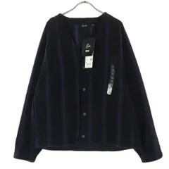 未使用 UNIQLO ユニクロ NEEDLES ニードルズ コラボ ワンポイント刺繍 ストライプ柄 長袖 フリース オーバーサイズ カーディガン M ブラック バイカラー メンズ 古着