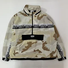 ◆ adidas アディダス ナイロンジャケット カモフラ柄 迷彩 フード付き ハーフジップ プルオーバー トラックジャケット サイズ不明 メンズ 古着