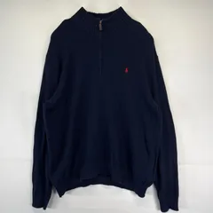 古着 ポロバイラルフローレン Polo by Ralph Lauren ニット 大きいサイズ コットン ハーフジップ ワンポイントロゴ 2XL  ネイビー メンズ