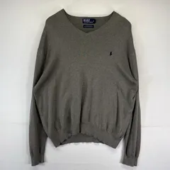 古着 ポロバイラルフローレン Polo by Ralph Lauren ニット 大きいサイズ Vネック セーター ワンポイント 2XL  グレー系 メンズ