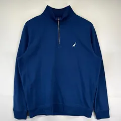 古着 ノーティカ NAUTICA スウェット 大きいサイズ ハーフジップ トレーナー ワンポイントロゴ刺繍 2XL  ブルー系 メンズ