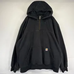 古着 カーハート Carhartt パーカー スウェット プルオーバー  ハーフジップ ワンポイントロゴ 大きいサイズ 2XL  ブラック系 メンズ