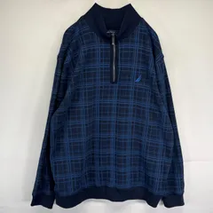 古着 ノーティカ NAUTICA スウェット ハーフジップ トレーナー 大きいサイズ チェック ワンポイントロゴ 2XL  ブルー系 メンズ