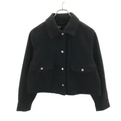 ZARA ザラ クロップド シャツジャケット M ブラック レディース 古着