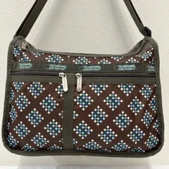 9487　LeSportsac　レスポートサック　デラックスエブリデイ　ナイロン　レディース　ショルダーバッグ　ワンショルダー　肩がけ　斜めがけ　クロスボディ　マチ拡張　ブラウン　茶系　四角　総柄