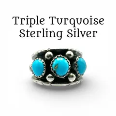 【3連ターコイズ】ナバホジュエリー Sterling Silver 925 刻印  Vintage Design Ring シルバー デザイン リング 13号　エスニック インディアン