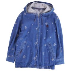 美品』papas パパス フディーシャツ ヒッコリーストライプ プリント刺繡入り 美品』papas パパス フディーシャツ ヒッコリーストライプ プリント