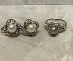 【アクセサリー】2点まとめ売りパール　パールモチーフ ビジュー　イヤリング　指輪　2点セット セット販売 レディース ファッション 小物