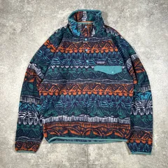 Patagonia パタゴニア シンチラスナップT フリース ポリエステル 総柄 XS ブルー グリーン オレンジ