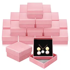 24個セット リングボックス ピンク 5x5x3cm ジュエリーケース スポンジ入り 紙製 ラッピング 小 箱 指輪ケース 持ち運び アクセサリー ギフトボックス 収納 業務用 フタ付き ピアス NUOLUX ネックレス イヤリング 貼り箱