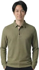 GANATA（ガナタ） ポロシャツ メンズ 長袖 襟付き カジュアル スポーツ ゴルフ 大人 お洒落 トップス 普段着 着回し 大人服 シンプル コーデ (タイプA カーキ 襟チェックあり,  M)