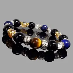 邪気を払って幸運を運ぶ… タイガーアイ ラピスラズリ ゴールデンオーラ デザインブレスレット ：D2-25