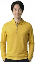 GANATA（ガナタ） ポロシャツ メンズ 長袖 襟付き カジュアル スポーツ ゴルフ 大人 お洒落 トップス 普段着 着回し 大人服 シンプル コーデ (タイプA イエロー 襟チェックあり,  L)