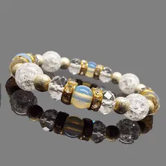 女性らしい魅力を高める… 　天然石 クラック水晶 オパール デザインブレスレット ：D1-35