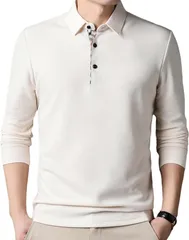 GANATA（ガナタ） ポロシャツ メンズ 長袖 襟付き カジュアル スポーツ ゴルフ 大人 お洒落 トップス 普段着 着回し 大人服 シンプル コーデ (アイボリー,  L)