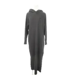 チャンピオン CHAMPION ロングワンピース 長袖 フーディ スウェット サイドスリット ワンポイント ロゴ刺繍 M 黒 ブラック /MN6 ■GY11