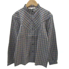 クリスチャンディオール Christian Dior カジュアルシャツ L ブルーグレー チェック柄 バンドカラー 長袖 /SM1 ■GY61