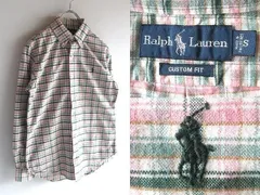 希少 ビンテージ Polo by Ralph Lauren ラルフローレン CUSTOM FIT ポロポニーロゴ刺繍 コットン チェックBDシャツ S ピンク グリーン 白