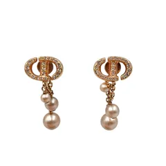 クリスチャンディオール Christian Dior ピアス CD NAVY メタル/レジンパール レディース