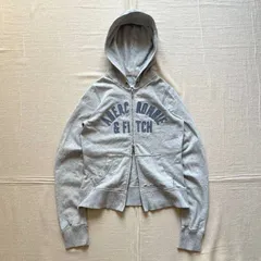 00s　archive　Abercrombie&Fitch　アバクロ　Wジップアップ　短丈　コンパクトパーカー　薄手スウェット生地　アーチロゴ　ビッグ刺繍ワッペン　ダメージ加工　霜降りグレー　Y2K　平成ギャル　グランジ　double zip-up parka