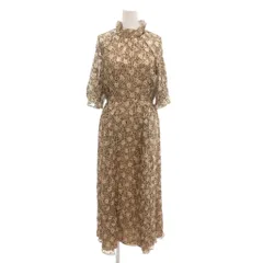 ケイトスペード KATE SPADE ワンピース 0 マキシ ロング 5分袖 総柄 ベージュ /AE ■GY06