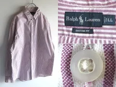 希少 00sビンテージ Ralph Lauren ラルフローレン CUSTOM FIT ストライプ オックスフォード BDシャツ LL パープル ホワイト ボタンダウン