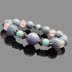 極上の癒しと愛と希望…　アクアマリン ローズクォーツ アマゾナイト デザインブレスレット：D1-33