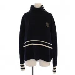 トミーヒルフィガー TOMMY HILFIGER ニット セーター 長袖 ハイネック ロゴ刺繍 ウール M 紺 /BM
