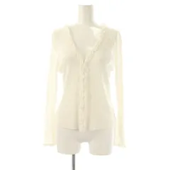 スーパービューティ Super Beauty フリル ビーズ刺繍 カーディガン リブニット 42 ホワイト /DF ■OS