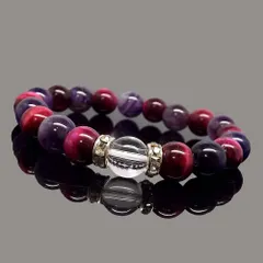 恋愛成就・結婚運向上　　天然石 ピンクタイガーアイ アメジスト デザインブレスレット ：D2-10