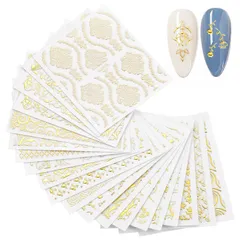 FRCOLOR ネイルシール ゴールド 3D 極薄ネイルステッカー 20枚セット 手の爪 レース花 ネイルデザイン 貼るだけ簡単 ネイルアートシール 爪に貼るだけ 結婚式 デート パーティー用 ジュエリーネイルアート