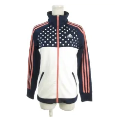 アディダス adidas ジャージ ジャケット 160 白 ホワイト 紺 ネイビー ドット柄 スタンドカラー 長袖 /AH16 ■GY58
