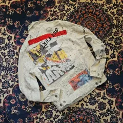 ZARA ザラ ペインティング ビックロゴ 白 デニムジャケットL