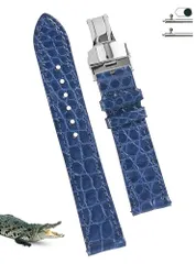 [vinacreations] クロコダイル腕時計ベルト Dバックル メンズ 丸腑 ワニ交換用時計バンド 薄型 クイックリリースバネ棒 腕首シルバー ディーバックル付き スリム 男性用 ハンドメイド 手作り☆彡