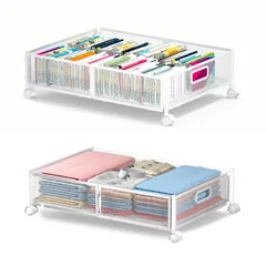 ベッド下収納 ベッド下収納 キャスター付き 服収納ボックス 衣類収納 折り畳み 取り付け簡単 大容量 衣替え 布団 毛布 ベッド下物入れ 省スペース 押したり引いたりできる (ホワイト 2個セット)