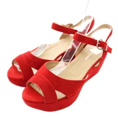 サルヴァトーレフェラガモ Salvatore Ferragamo サンダル スエード オープントゥ ウェッジソール アンクルストラップ 38 25cm 赤 レッド /XZ ■GY11