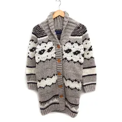 シップス SHIPS ショールカラー ロング カーディガン 総柄 ウール グレー 灰 ホワイト 白 /FT10