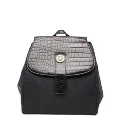 ヴェルサーチェ メデューサ クロコダイル型押し リュック バッグパック ブラック ナイロン レザー レディース VERSACE【1-0246733】