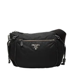 プラダ ロゴ 斜め掛け ショルダーバッグ BT0689 ブラック ナイロン レザー レディース PRADA【1-0248761】