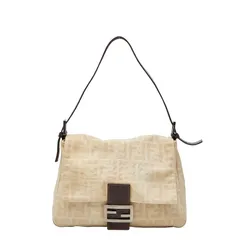 フェンディ ズッカ マンマバケット ハンドバッグ ワンショルダーバッグ ベージュ ブラウン キャンバス レザー レディース FENDI【1-0253953】