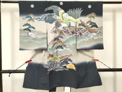 平和屋着物[]お宮参り　男の子　祝着　産着　初着　のしめ　駒刺繍　鷹　鷲　渡し舟松文　暈し染め　金糸　逸品　DABA3905ma