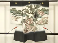 平和屋着物[]お宮参り　男の子　祝着　産着　初着　のしめ　鷹　鷲　鼓松文　暈し染め　金彩　逸品　DABA3908ma