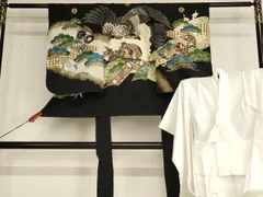 平和屋着物[]七五三　男の子　5歳　一つ身　祝着・長襦袢(袷)セット　鷹　吉祥松文　金彩　逸品　AABF2335ja