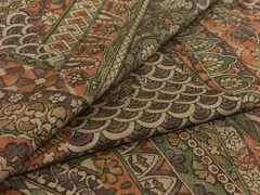 平和屋着物▽上質な小紋　単衣　紬地　更紗花文　正絹　逸品　AABG0230jh